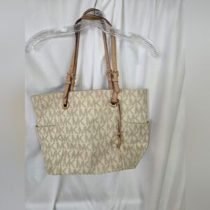 Michael Kors Signature Jet Set Logo Pattern Beige Monogram Tote